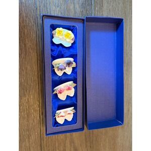 Aynsley Fine English Bone China Floral Place Card Holders Set of 4 with Box